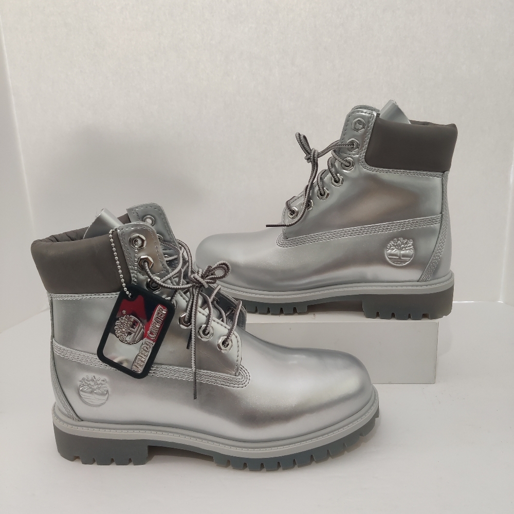 Veneda Carter x Timberland RARE EXCLUSIVE 6" Silver Boots - Unisex 5.5 M/7.5 W